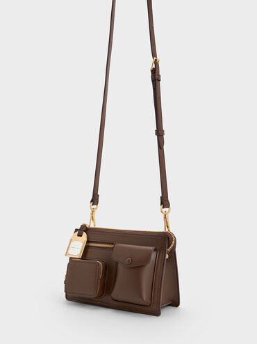Austen Multi-Pocket Shoulder Bag, Dark Brown, hi-res