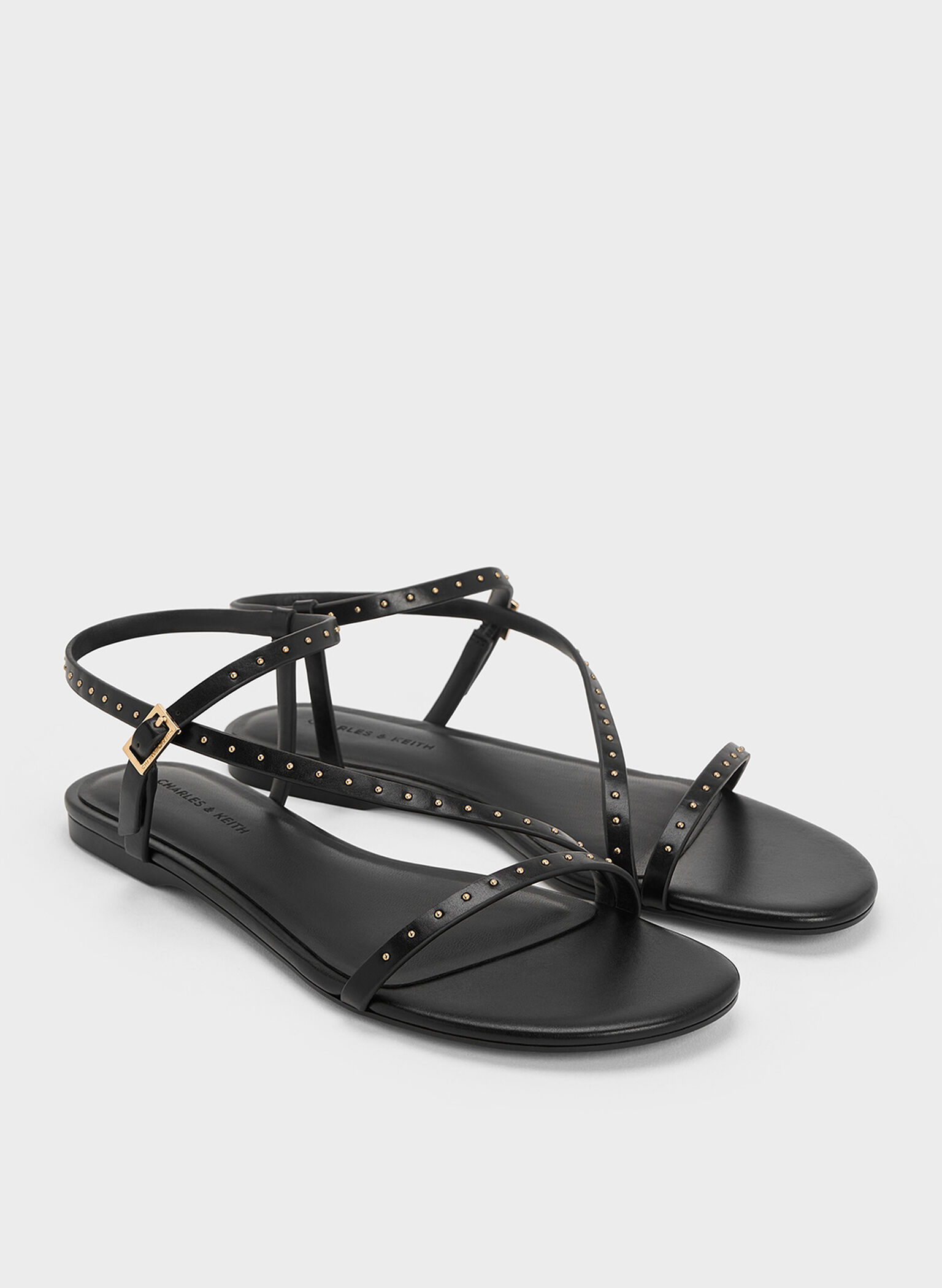 Studded Ankle-Strap Sandals, Black, hi-res