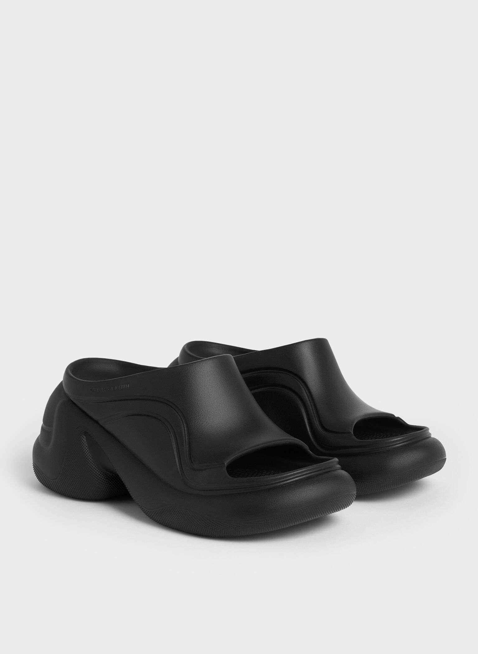 Eva Sculptural Platform Sandals, Black, hi-res