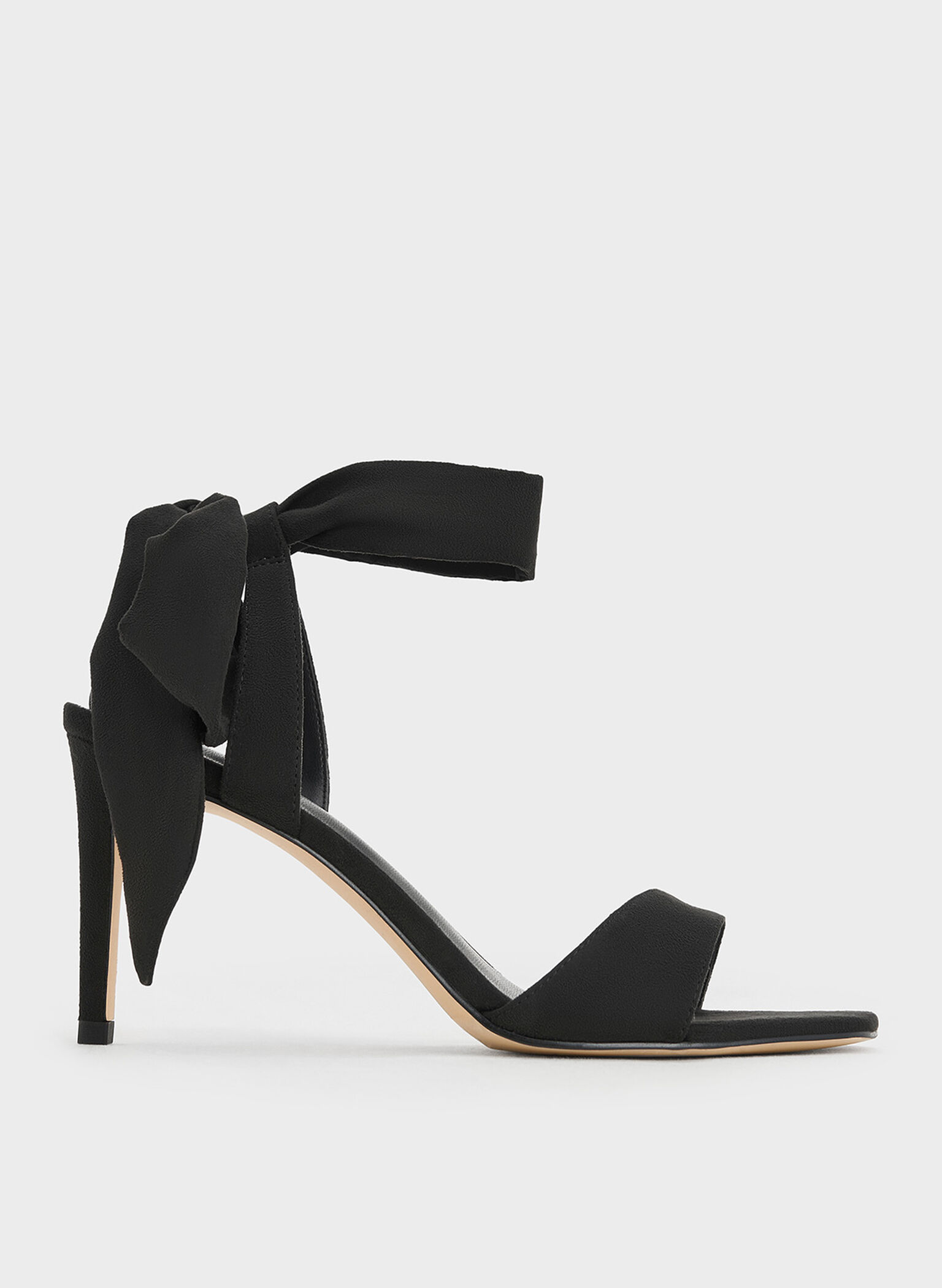 Eliana Textured Tie-Around Heeled Sandals, Black Textured, hi-res
