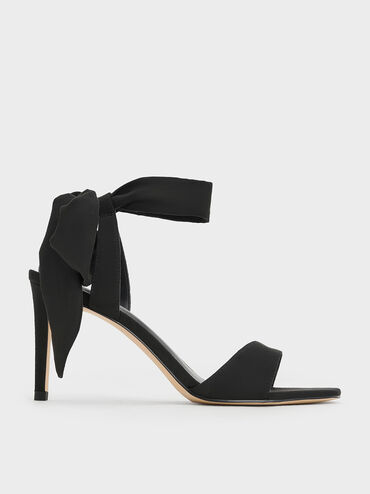 Eliana Textured Tie-Around Heeled Sandals, Black Textured, hi-res