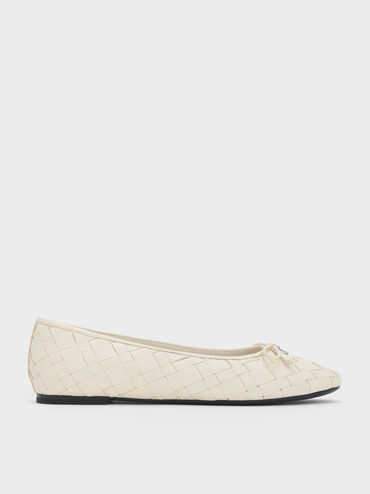 Ivette Woven Bow Ballet Flats, Chalk, hi-res