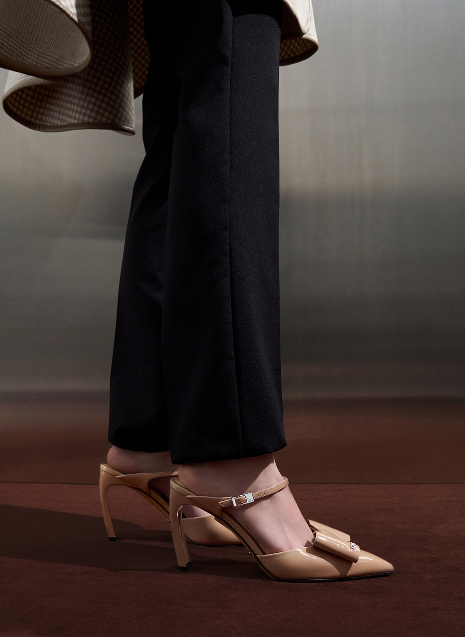 Lu Patent Leather Bow Blade-Heel Mules, Nude, hi-res