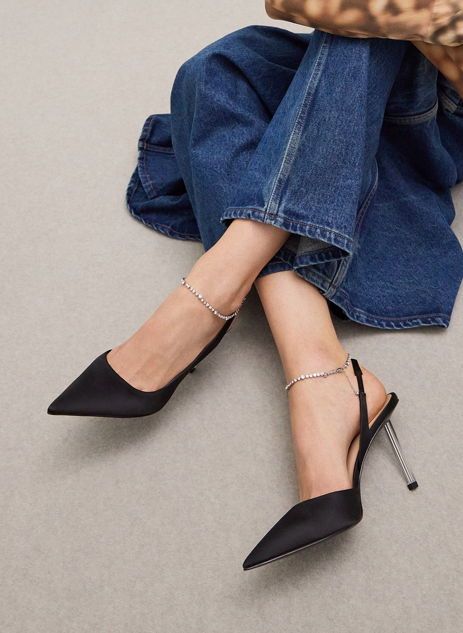 Crystal-Chain Ankle-Strap D'Orsay Pumps, Black, hi-res