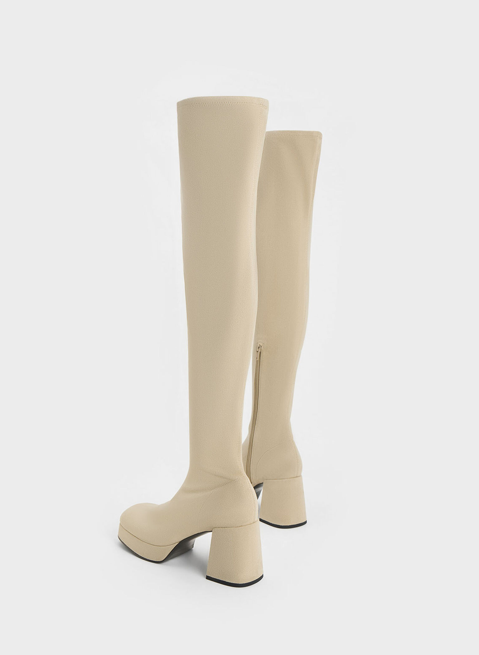 Evie Textured Platform Thigh-High Boots, Beige, hi-res
