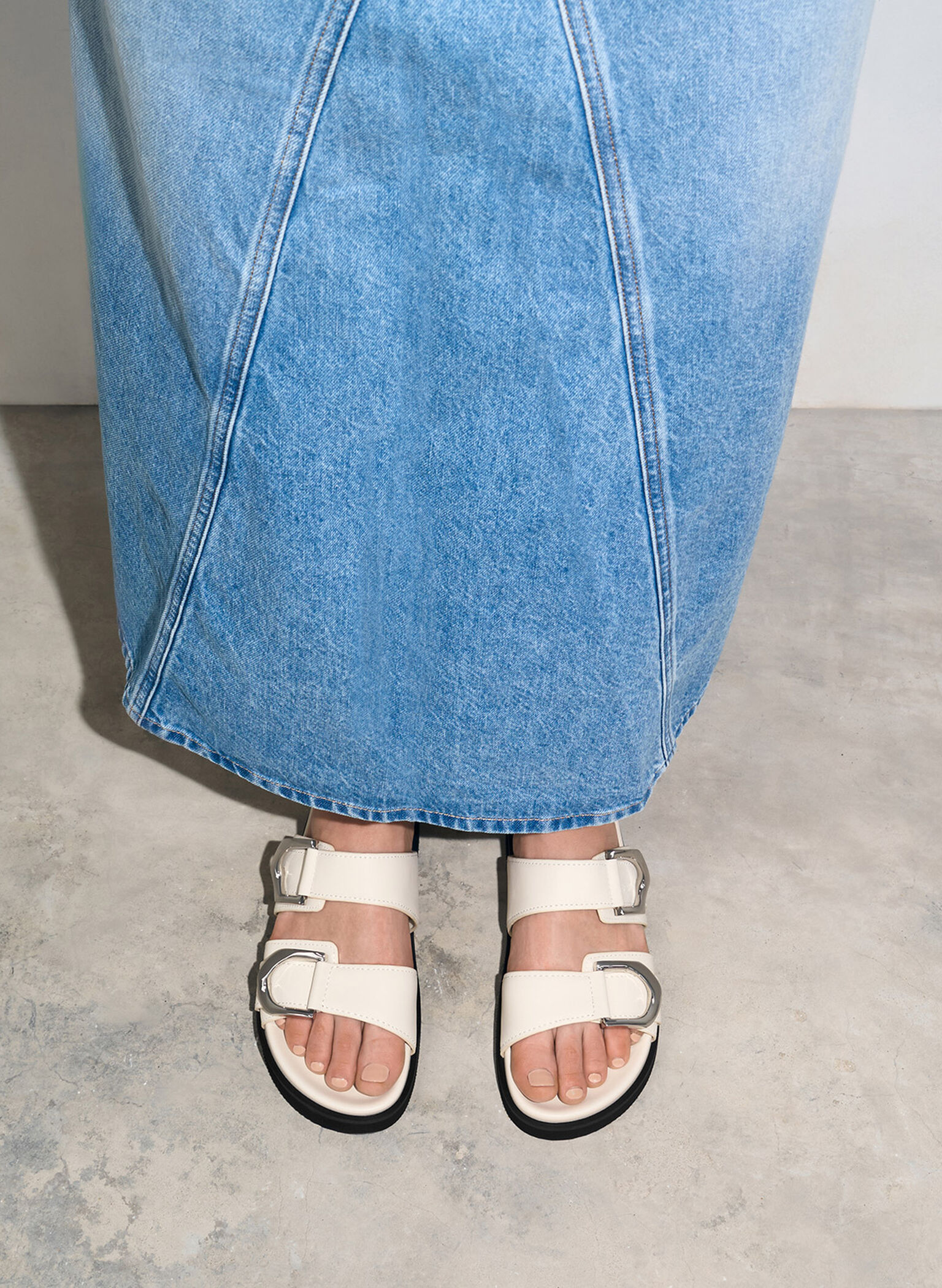Gabine Buckled Leather Slides, Chalk, hi-res