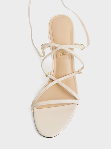 Strappy Woven-Heel Tie-Around Sandals, Beige, hi-res