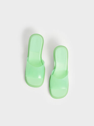 Madison Clear Sculptural Heel Mules, Green, hi-res