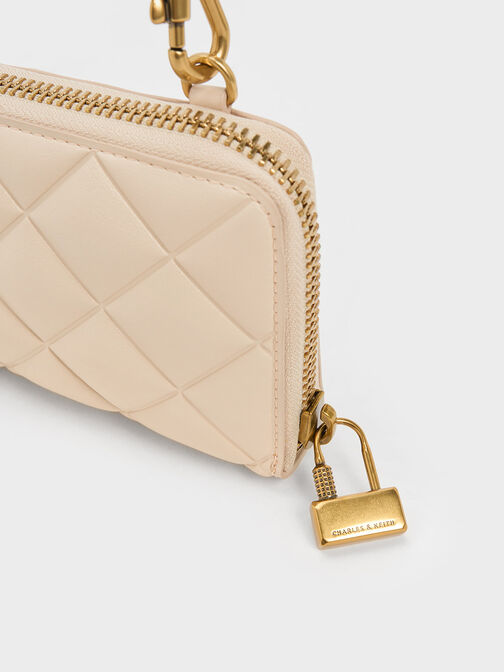 Swing Quilted Long Wallet, Beige, hi-res