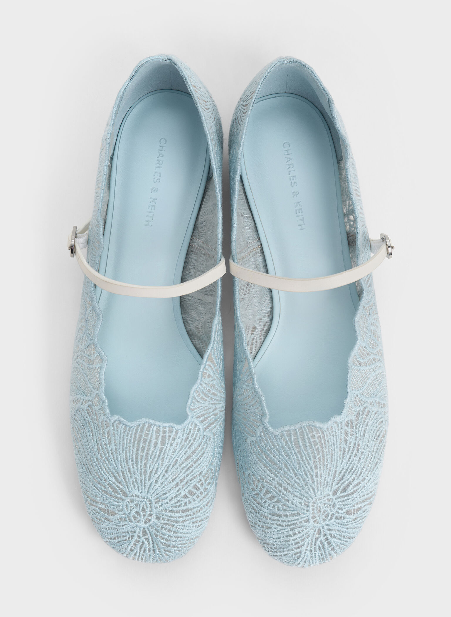 Crochet Floral Mary Jane Flats, Blue, hi-res