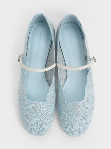 Crochet Floral Mary Jane Flats, Blue, hi-res