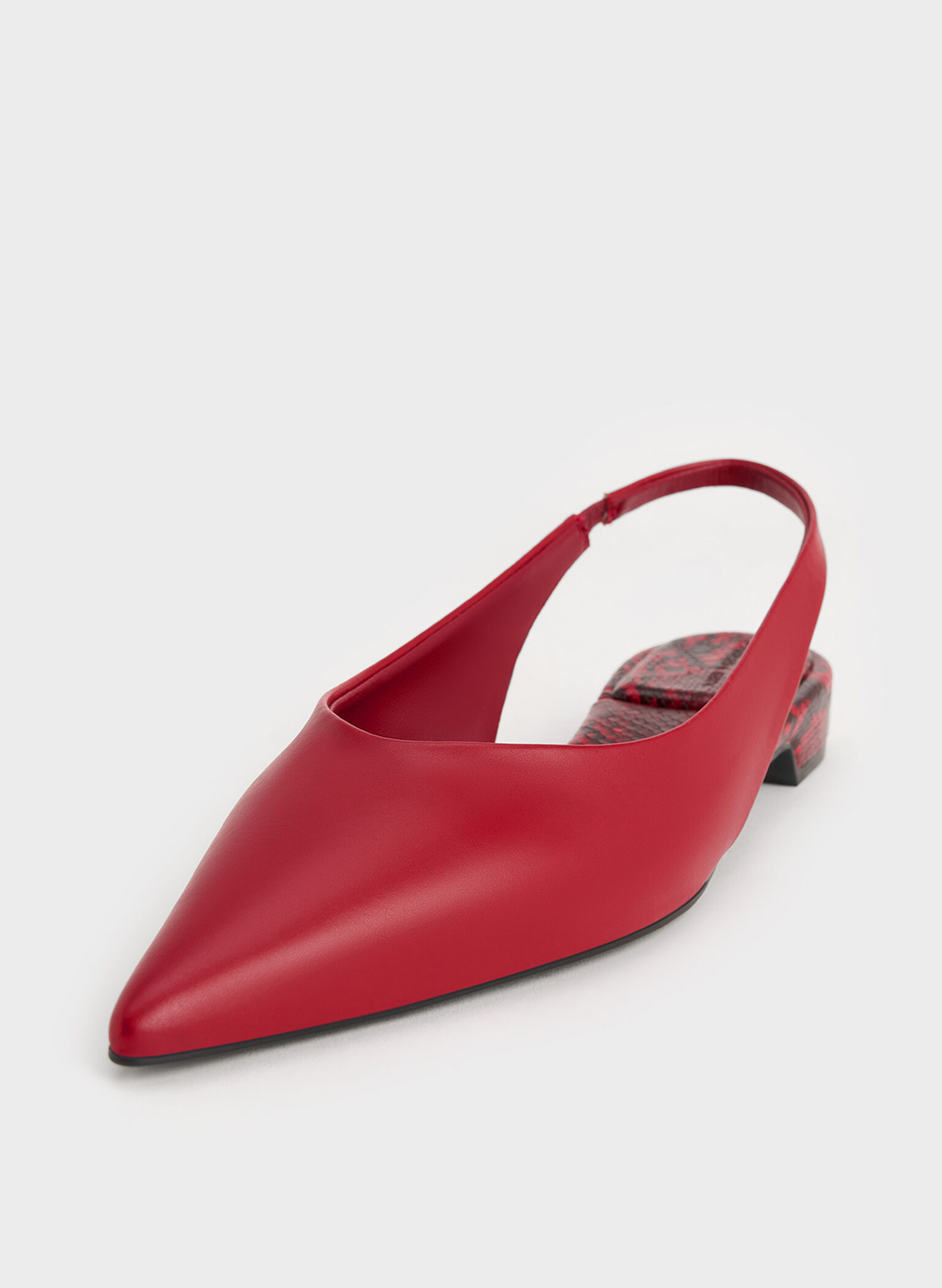 Pointed-Toe High-Vamp Slingback Flats, Red, hi-res