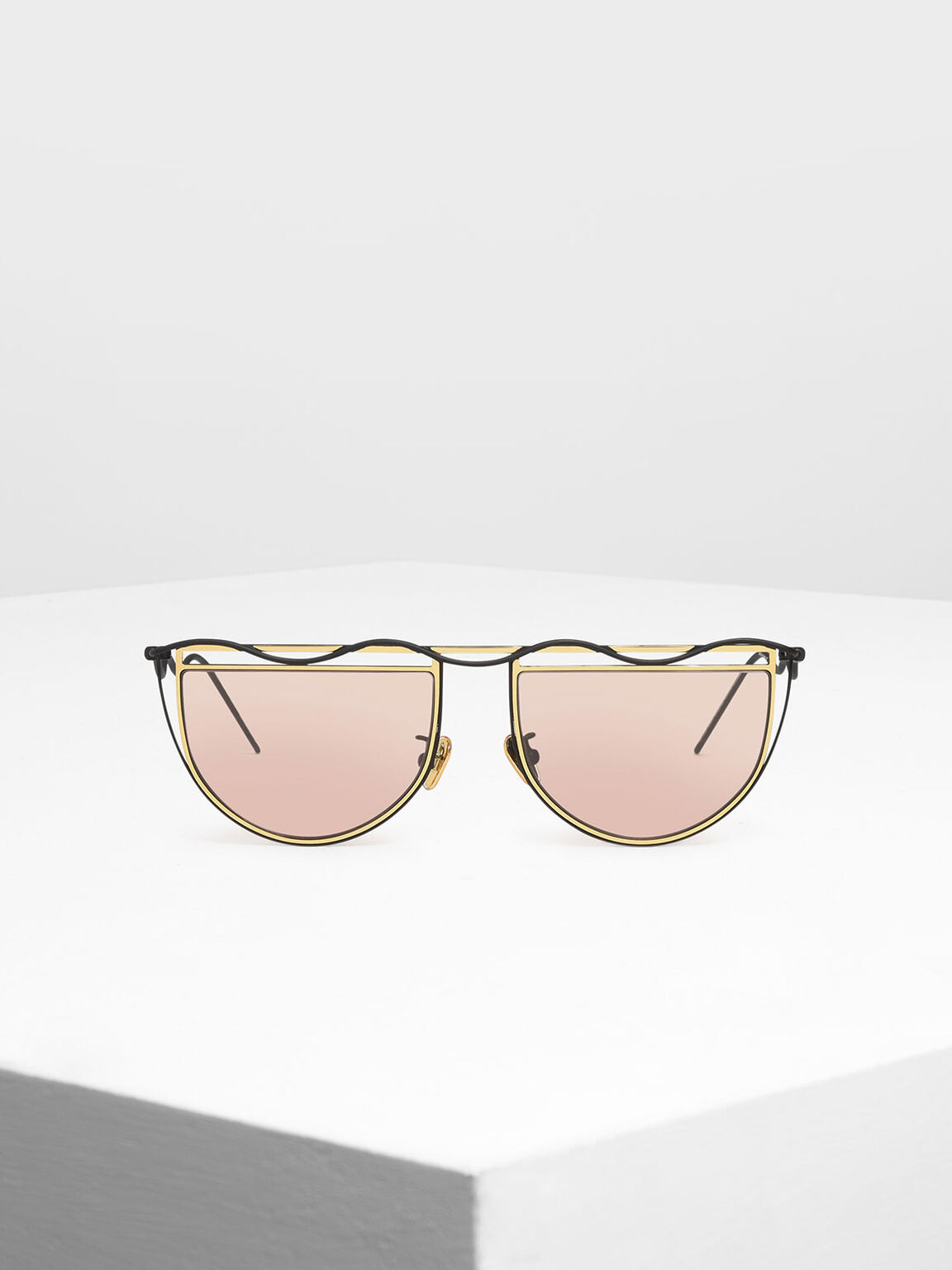 Drop Temple Semi-Circle Sunglasses, Gold, hi-res