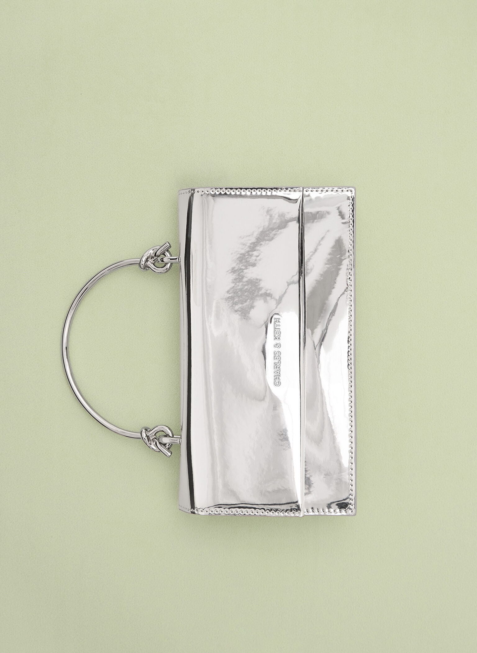 Kristine Metallic Sculptural-Handle Long Wallet, Silver, hi-res