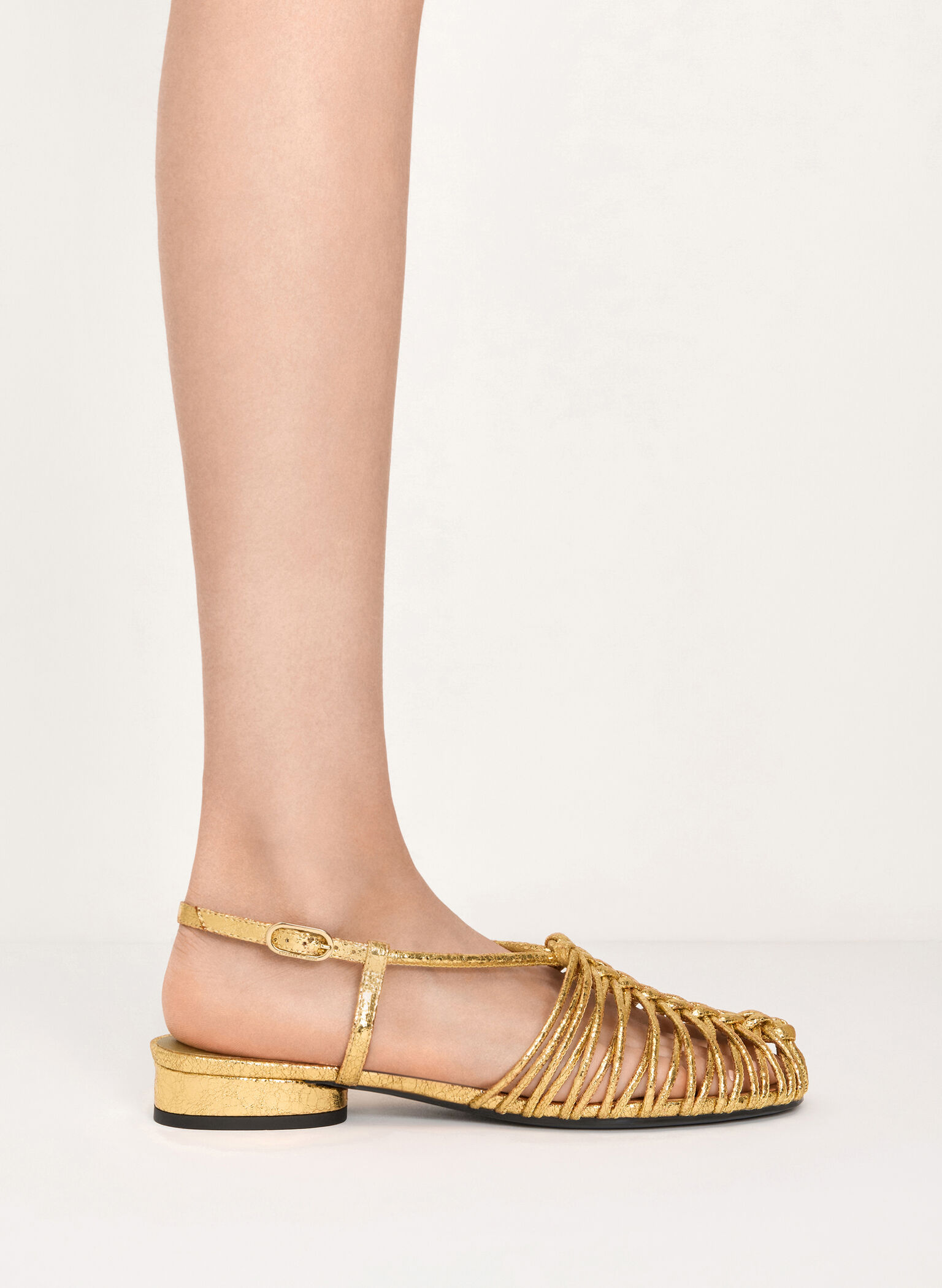 Linnea Metallic Woven Slingback Caged Sandals, Gold, hi-res