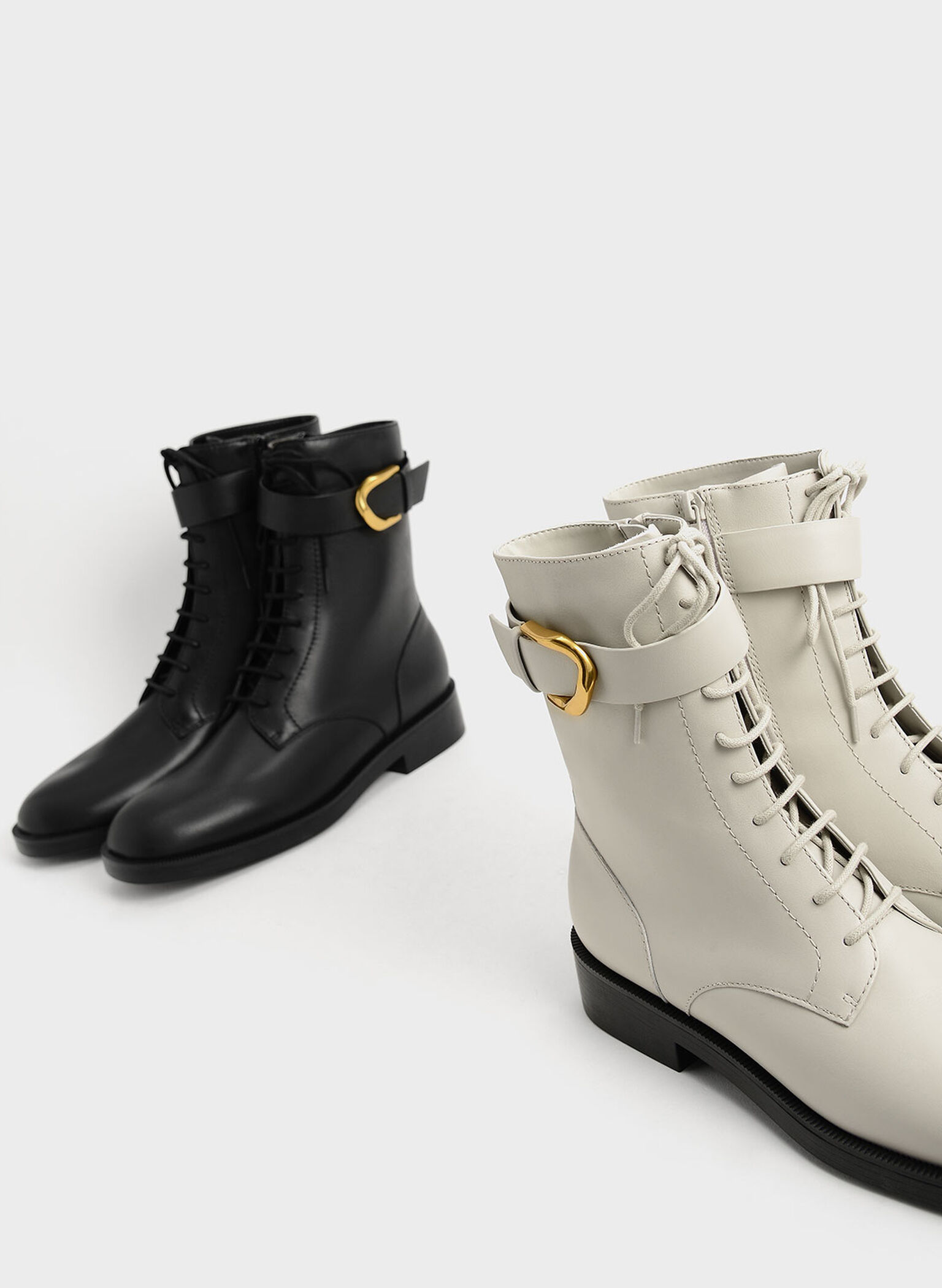 Gabine Leather Lace-Up Ankle Boots, Chalk, hi-res