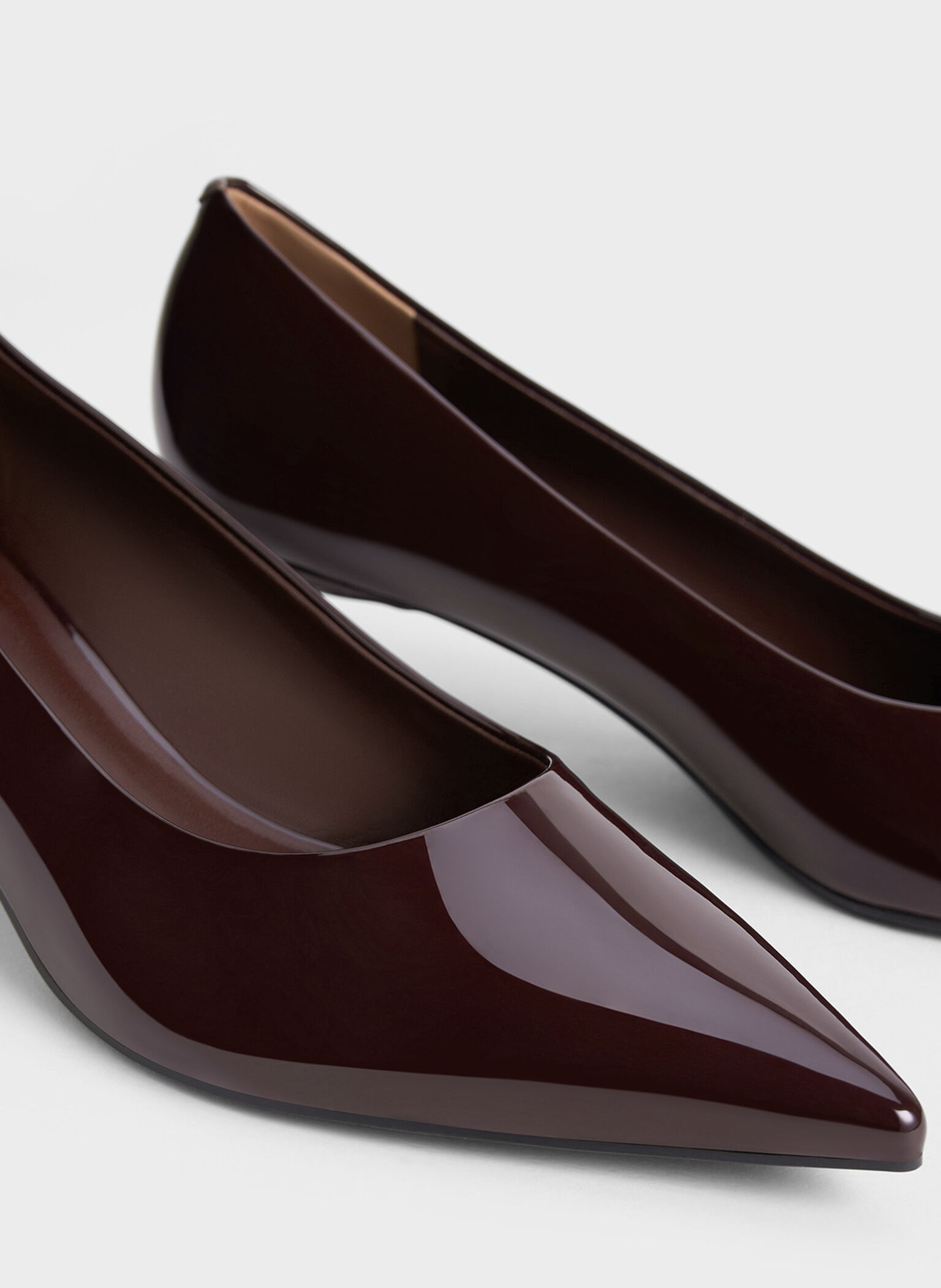 Patent Pointed-Toe Kitten-Heel Pumps, Maroon, hi-res
