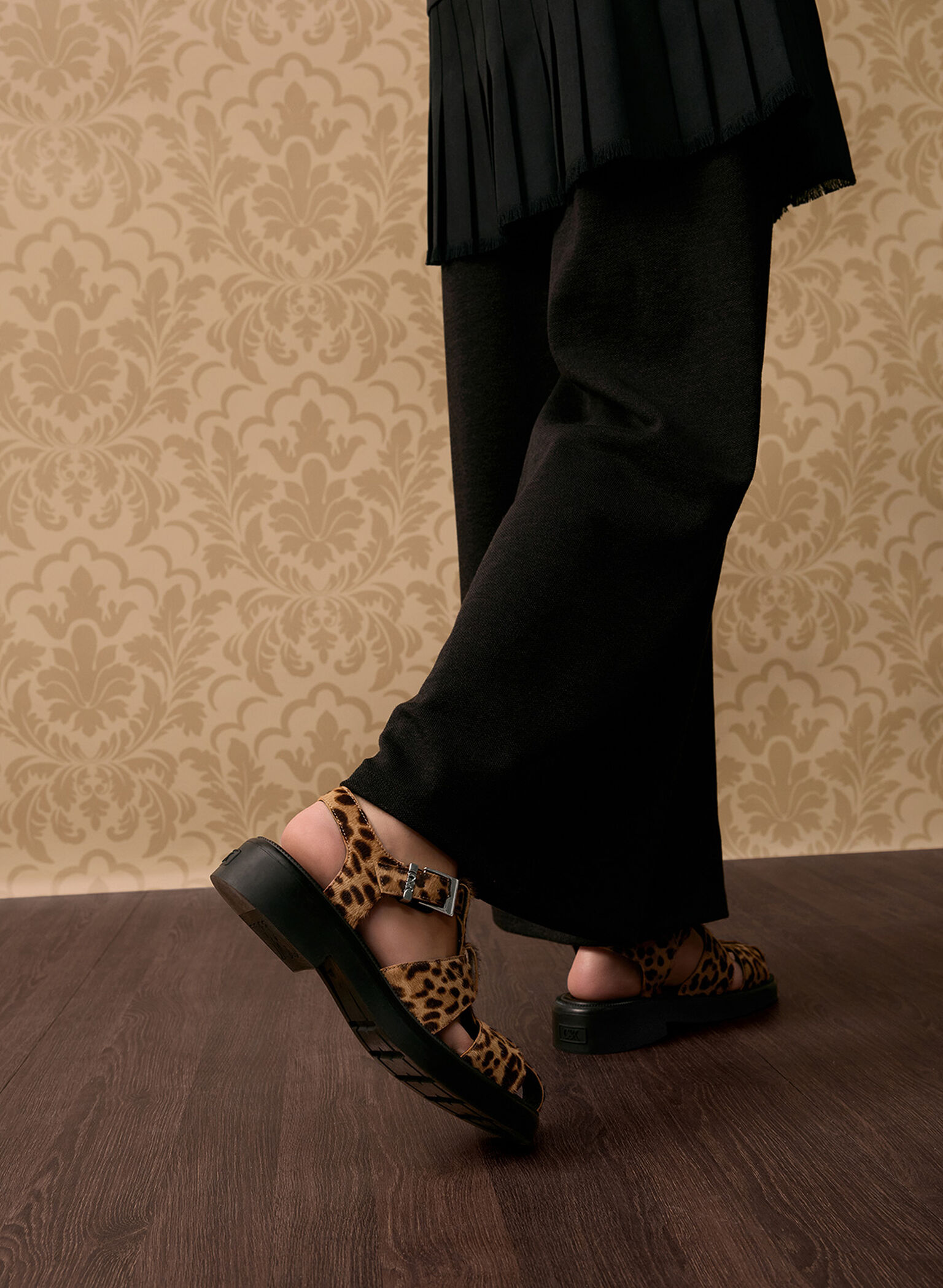 Leopard-Print Textured Caged Sandals, Multi, hi-res