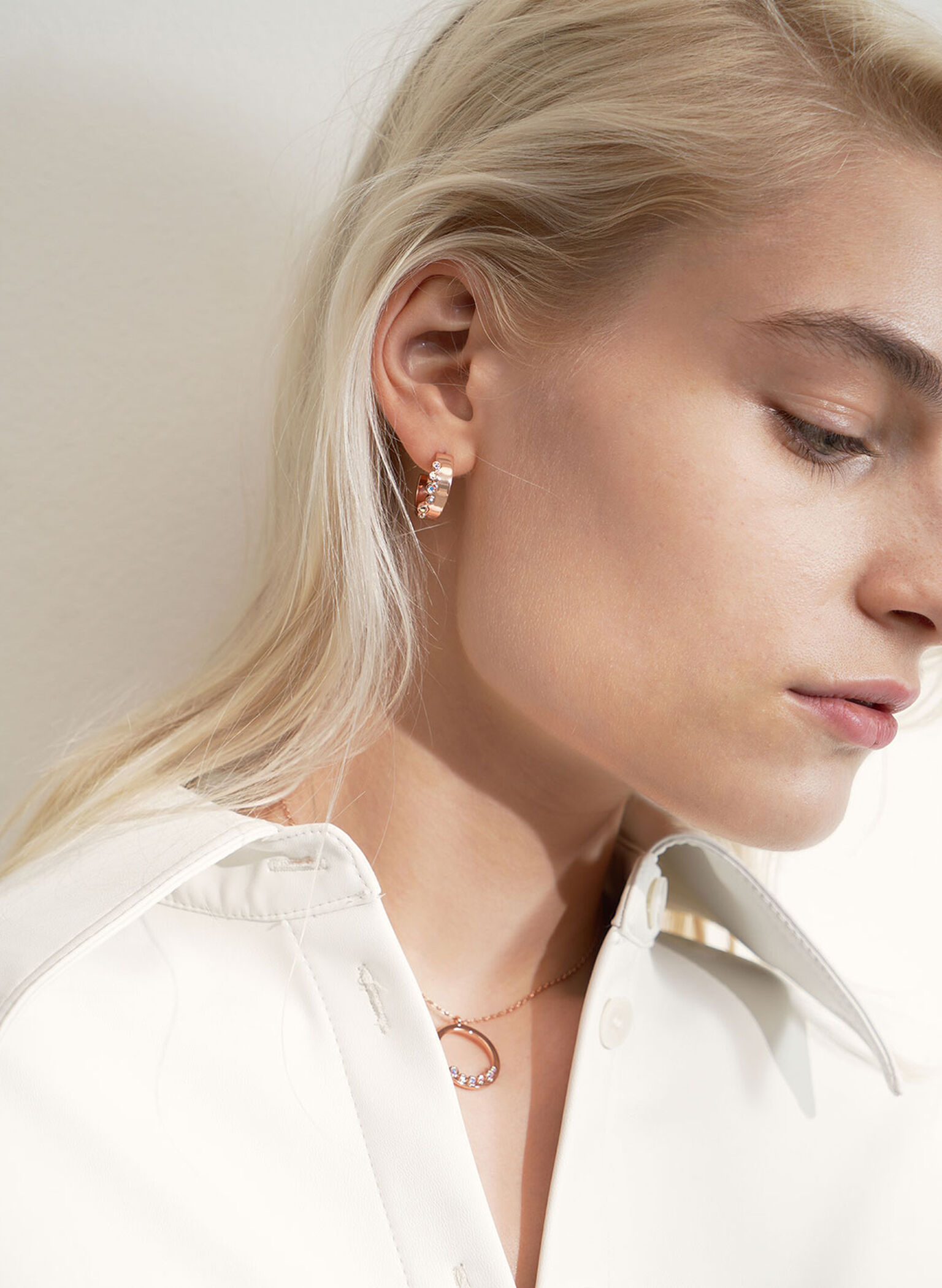 Swarovski® Crystal Studded Hoop Earrings, Rose Gold, hi-res