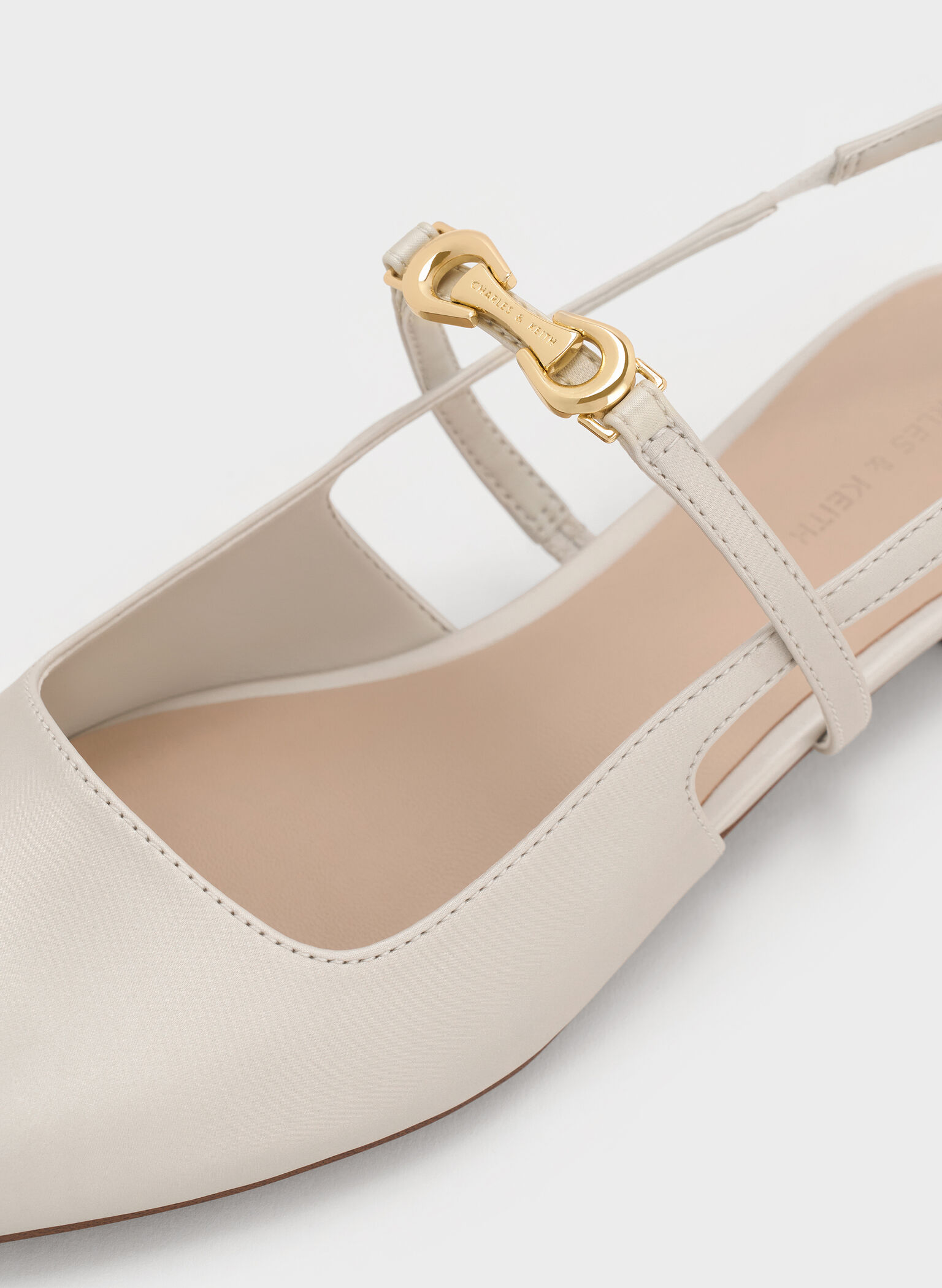 Trifina Metallic-Accent Pointed-Toe Slingback Flats, White, hi-res