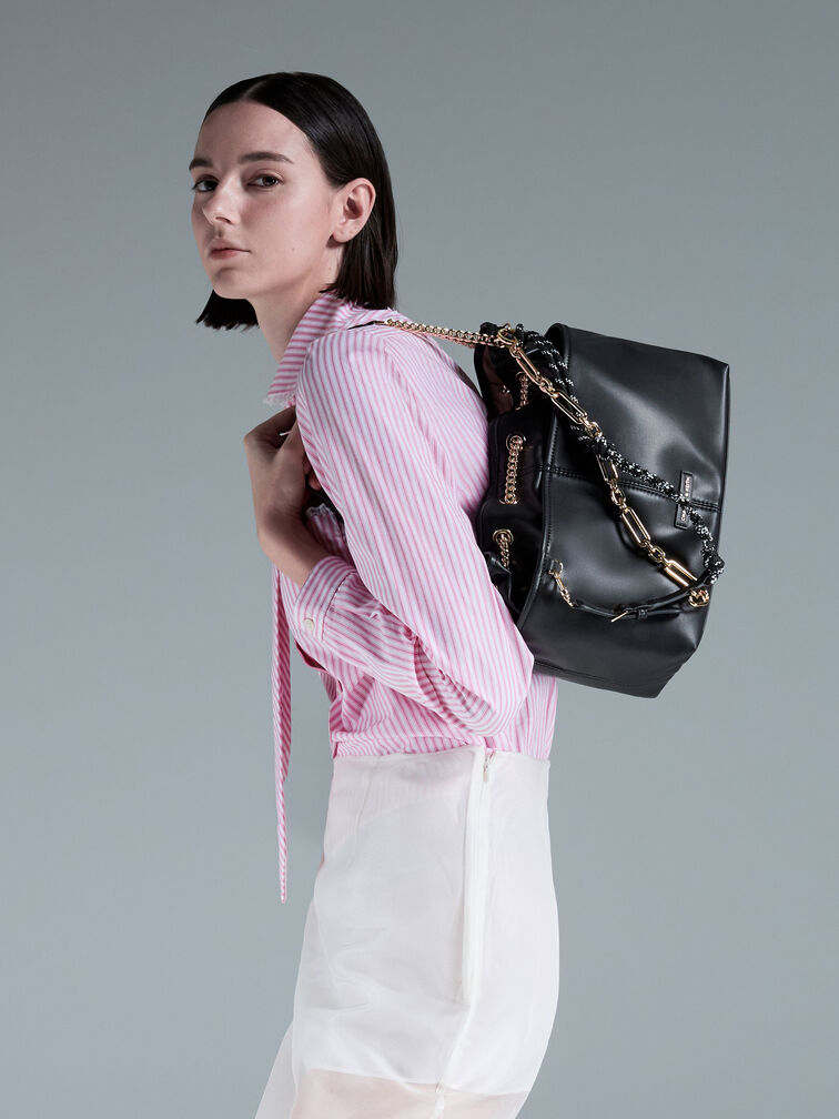 Addison Knotted-Rope Tote Bag, Black, hi-res