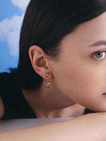 Felicity Flower-Motif Crystal Stud Jacket Earrings, Rose Gold, hi-res