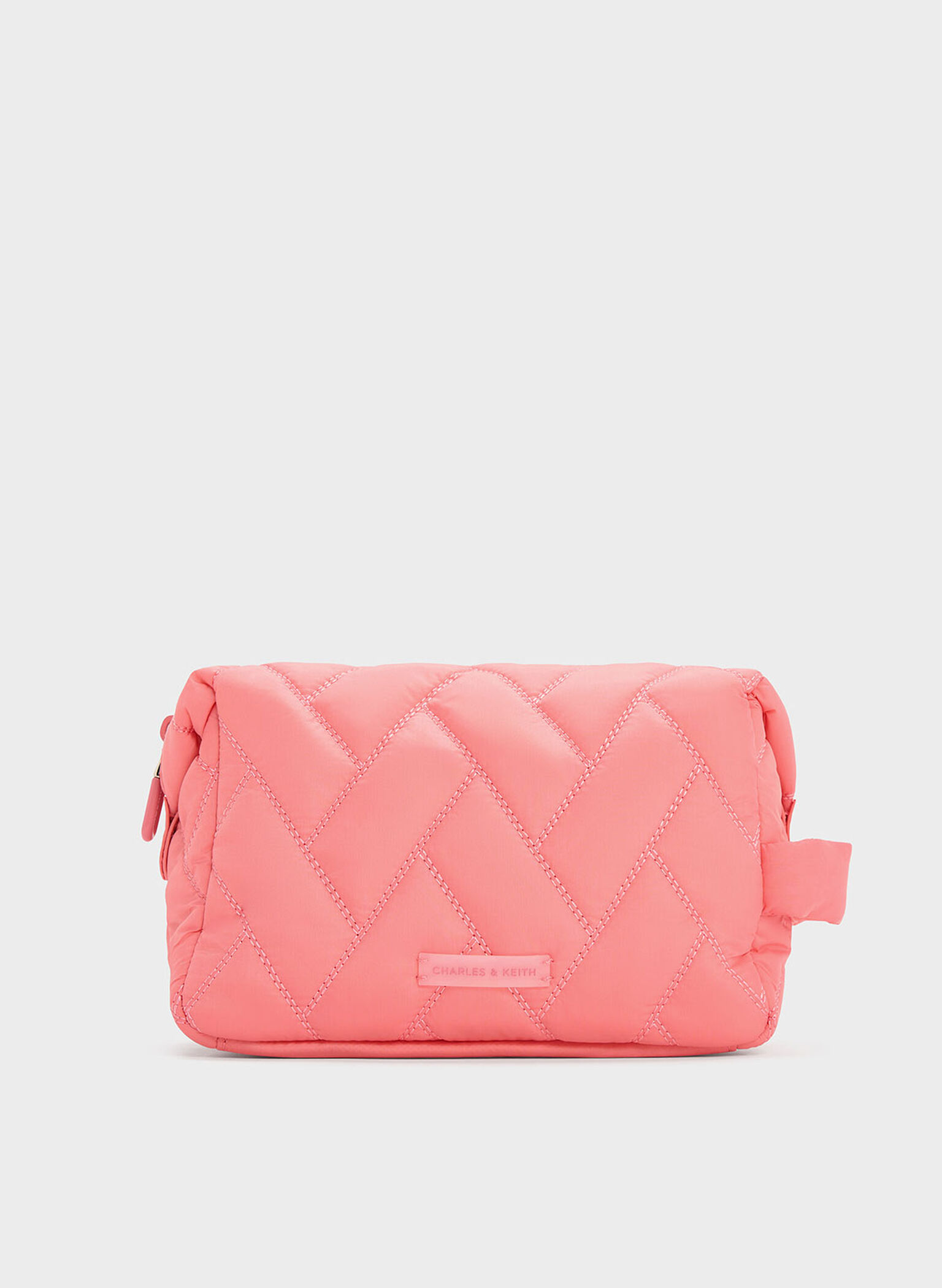 Nylon Chevron Pouch, Guava Pink, hi-res