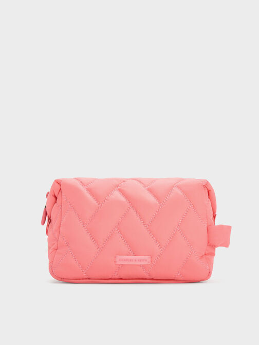 Nylon Chevron Pouch, Guava Pink, hi-res