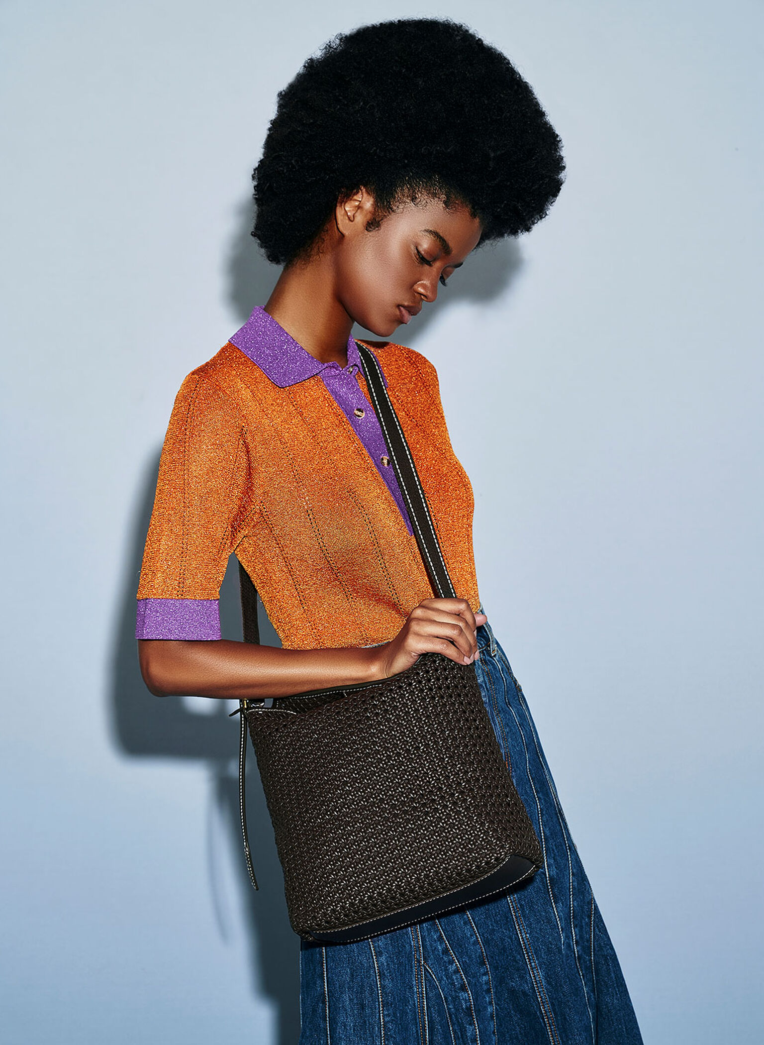 Cecily Woven Large Shoulder Bag, Dark Moss, hi-res