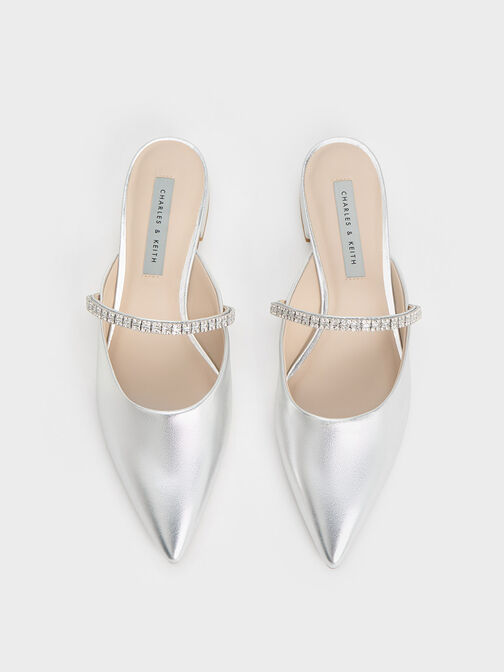 Ambrosia Gem-Embellished Mules, Silver, hi-res