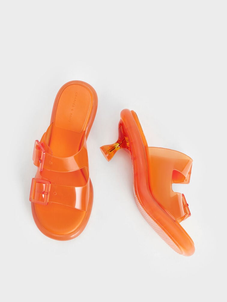Madison Double Buckle See-Through Mules, Orange, hi-res