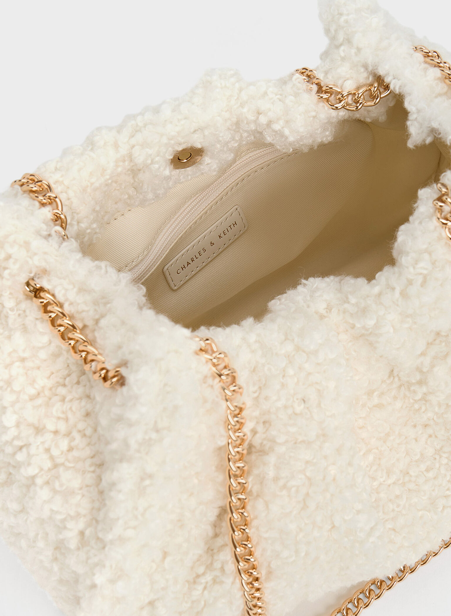 Cyrus Furry Slouchy Chain-Handle Bag, Cream, hi-res
