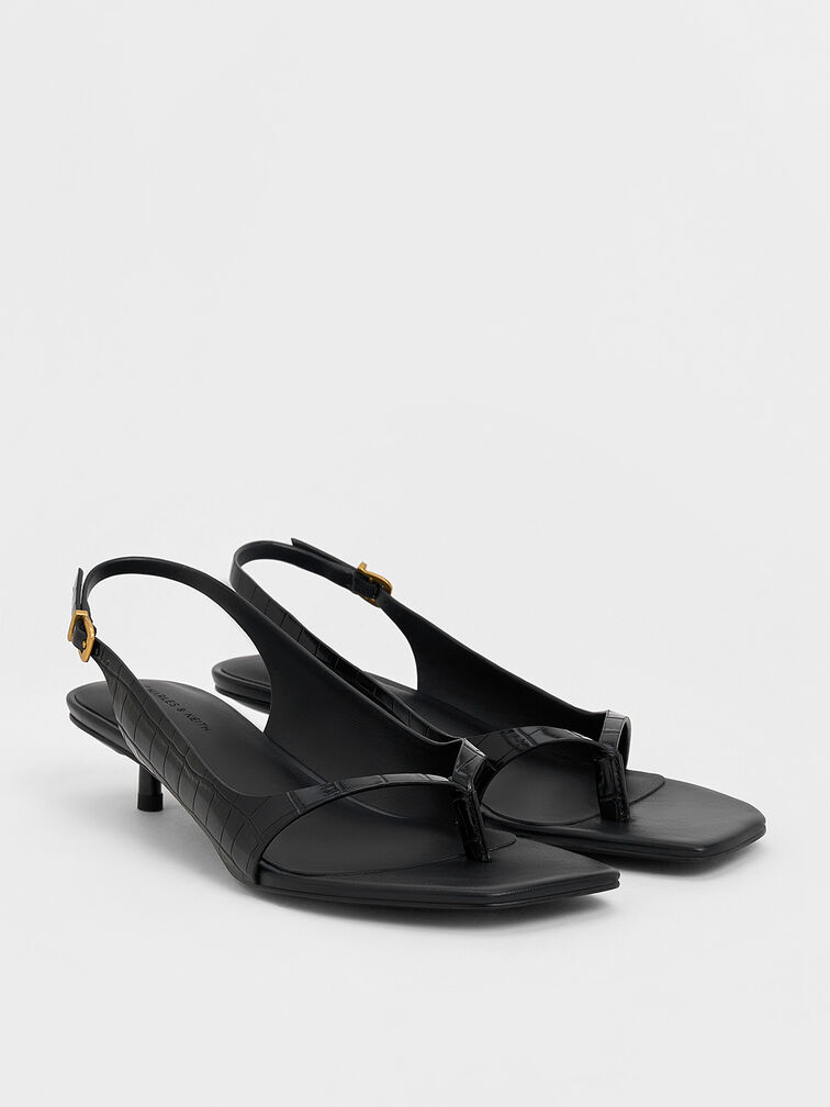 Rayne Croc-Effect Square-Toe Kitten-Heel Thong Sandals, Animal Print Black, hi-res