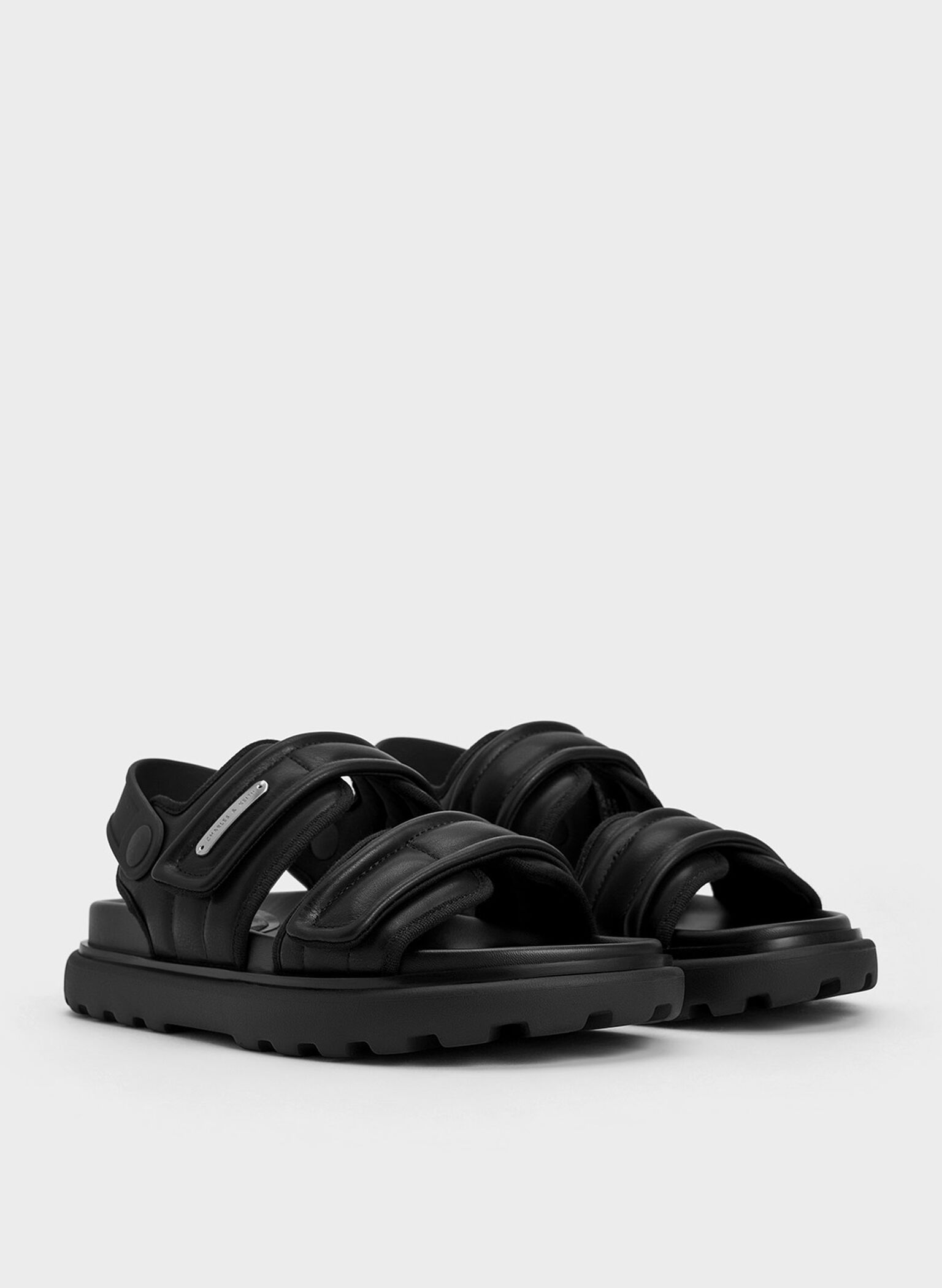 Romilly Puffy Sports Sandals, Black, hi-res