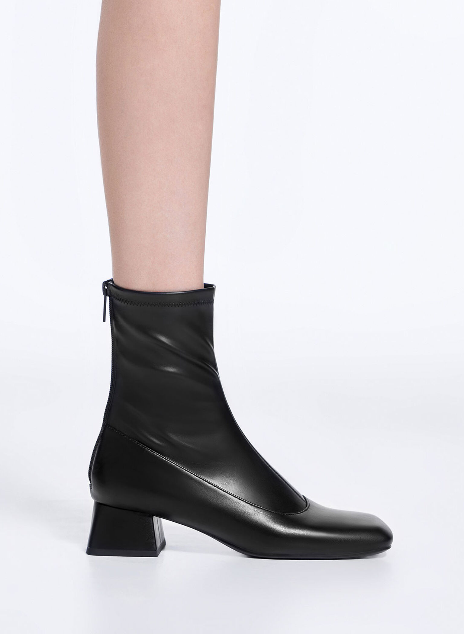 Trapeze Block Heel Ankle Boots, Black, hi-res