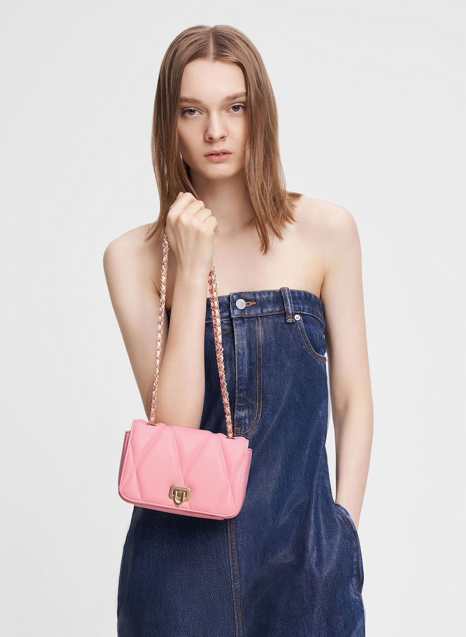 Arwen Quilted Shoulder Bag, Pink, hi-res