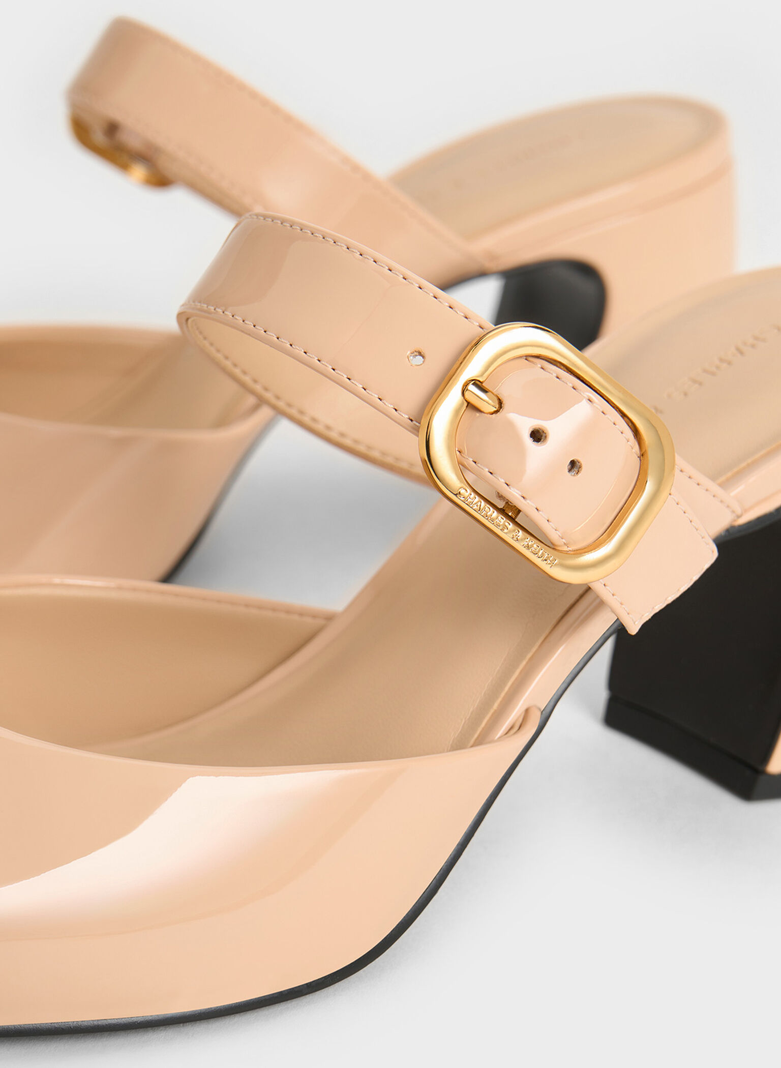 Patent Pointed-Toe Mary Jane Heeled Mules, Nude, hi-res