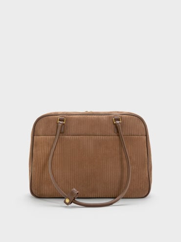 Large Sianna Corduroy Bowling Bag, Mocha Brown, hi-res