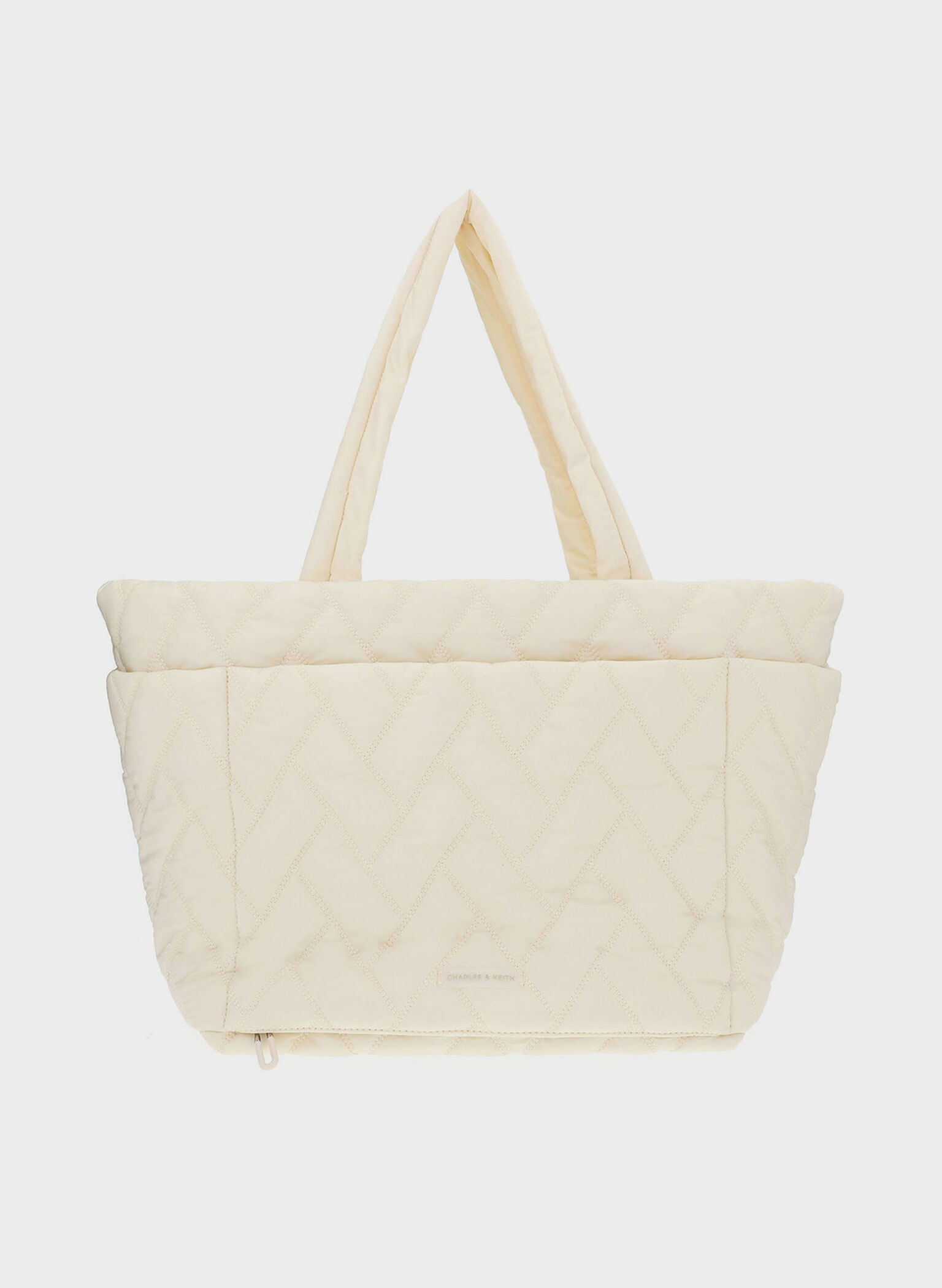 Nylon Chevron Tote Bag, Cream, hi-res
