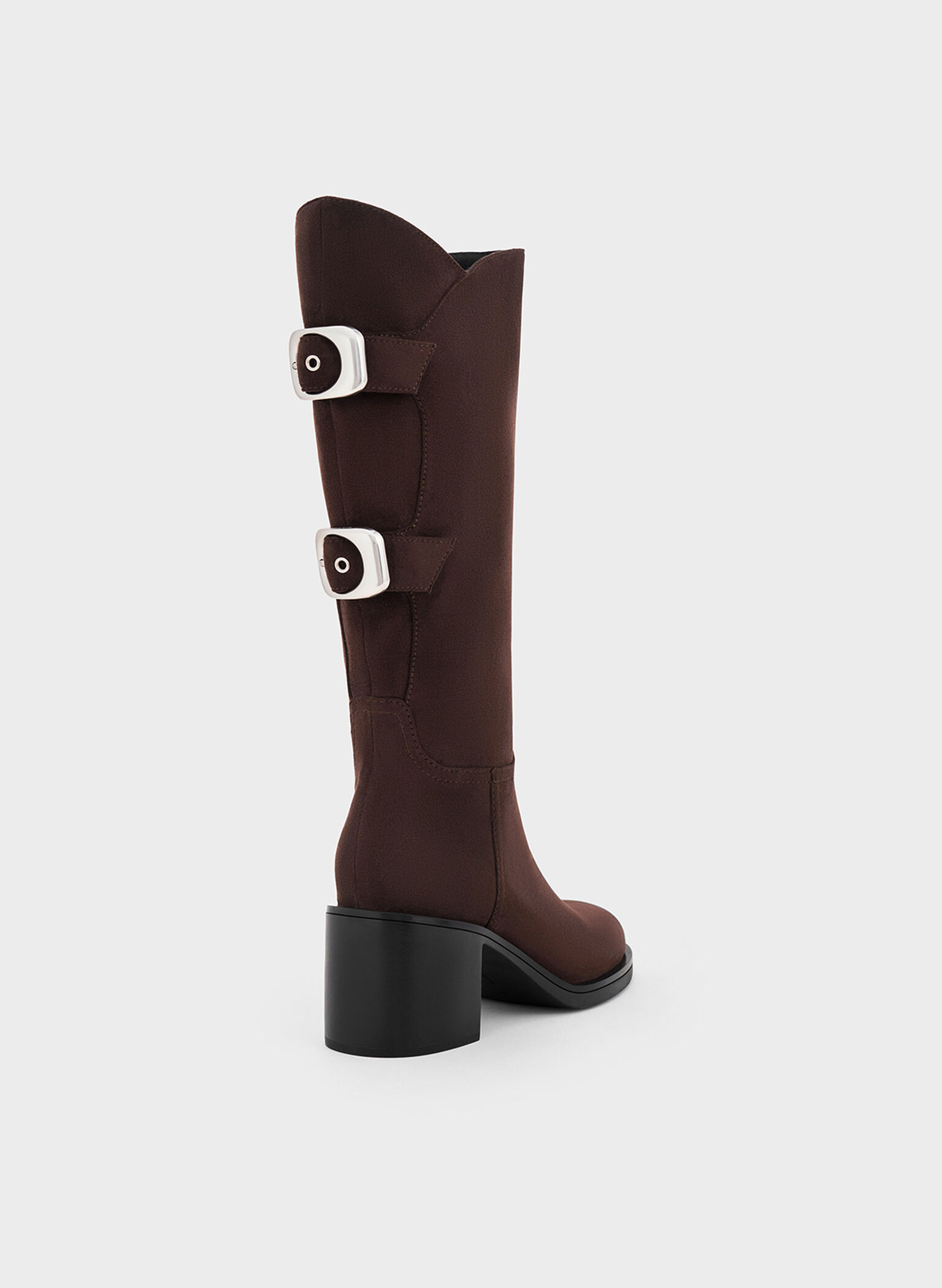 Masei Faux Suede Grommet-Strap Knee-High Boots, Dark Brown, hi-res