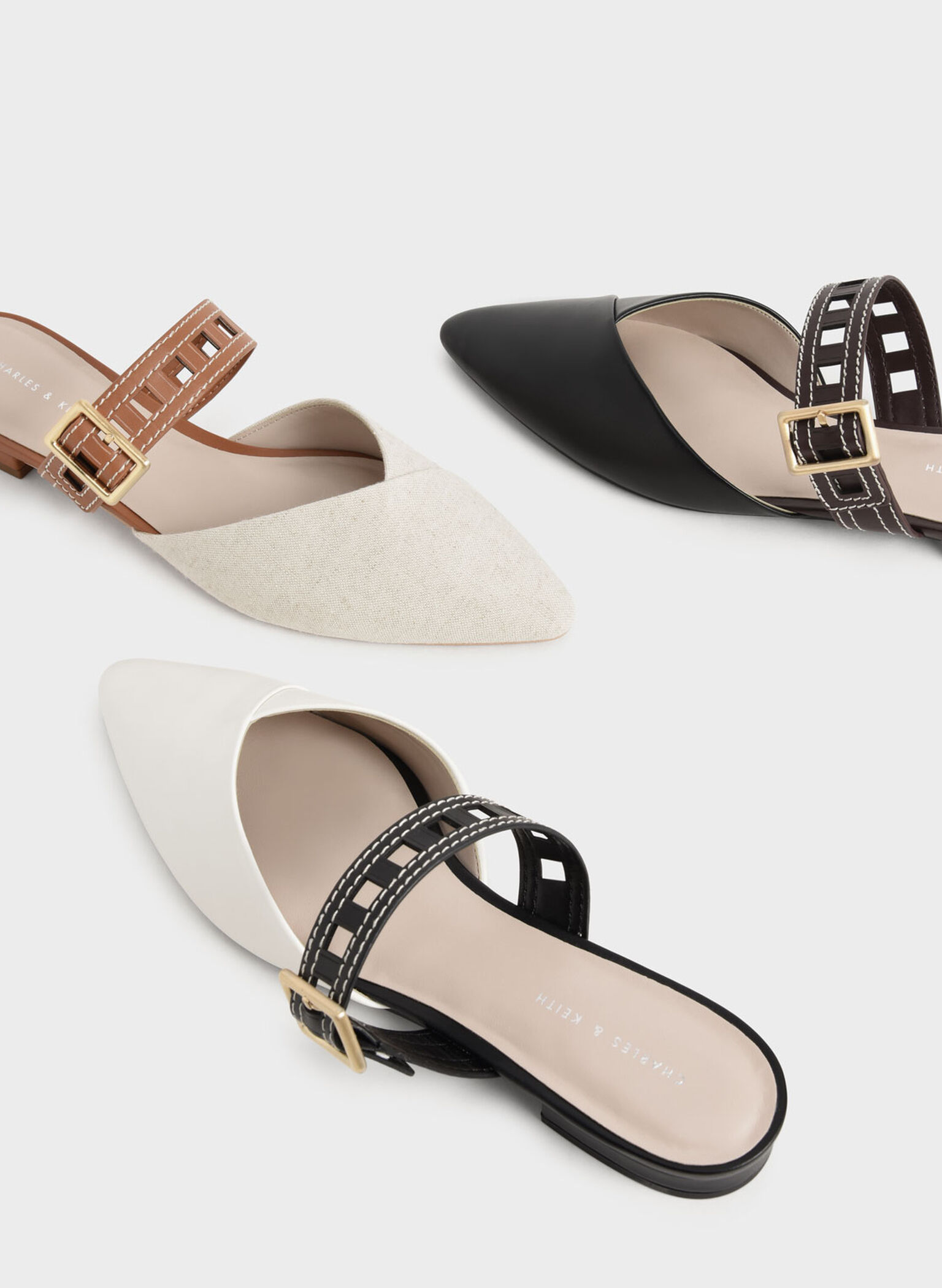 Sepphe Cut-Out Strap Flat Mule Pumps, Black, hi-res