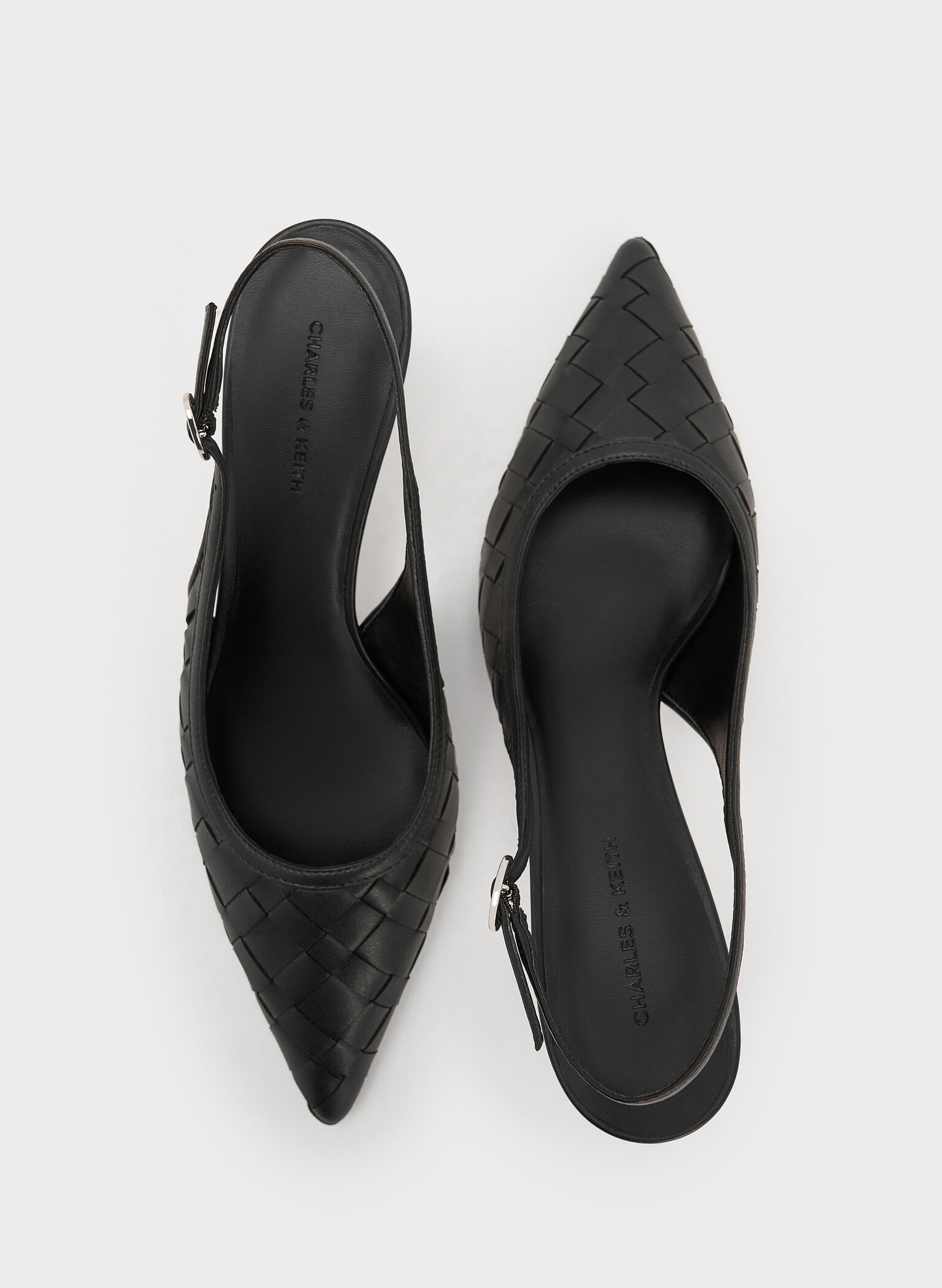 Ivette Woven Pointed-Toe Slingback Pumps, Black, hi-res