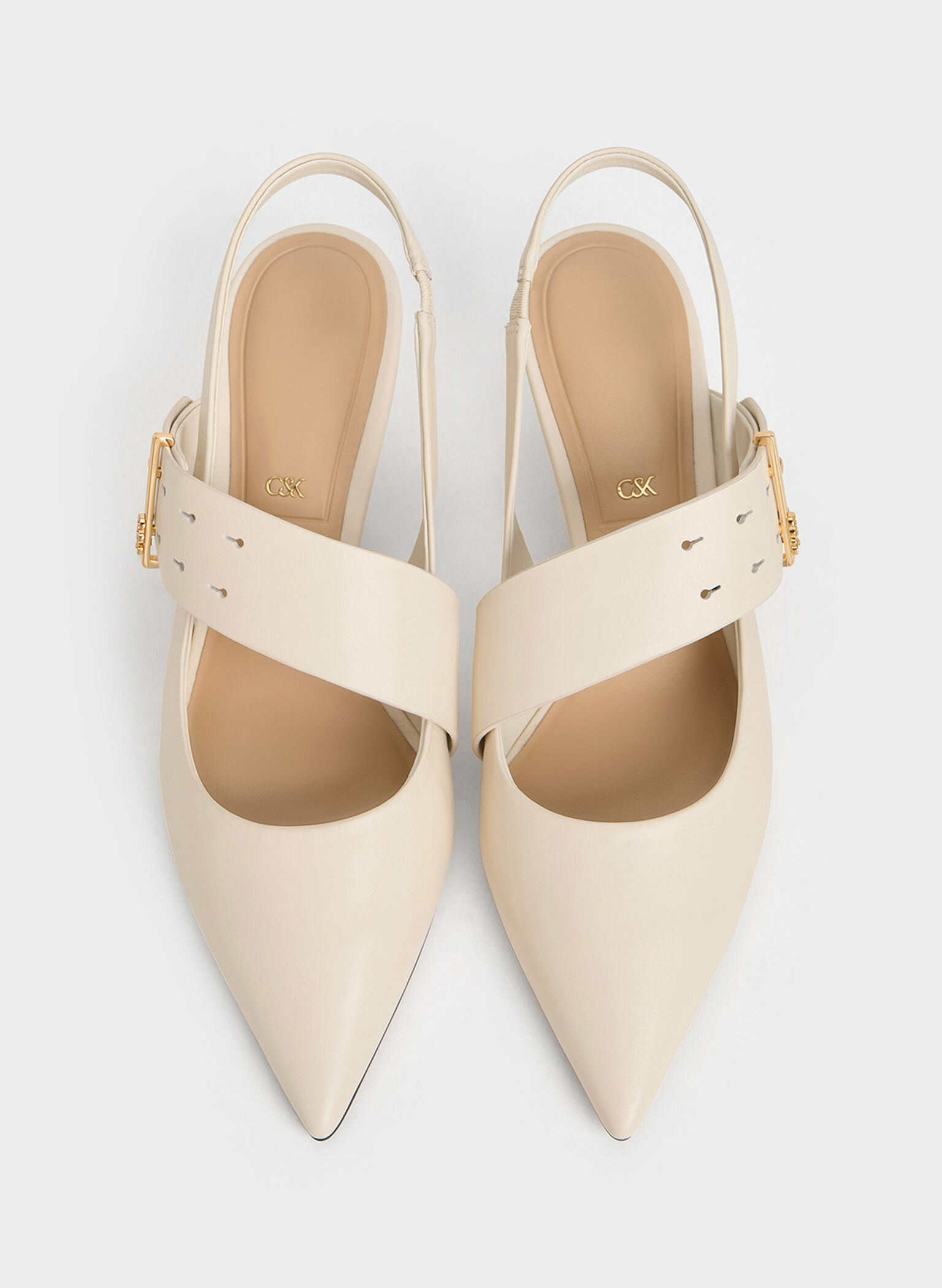 Leather Asymmetric-Strap Slingback Mary Jane Pumps, White, hi-res
