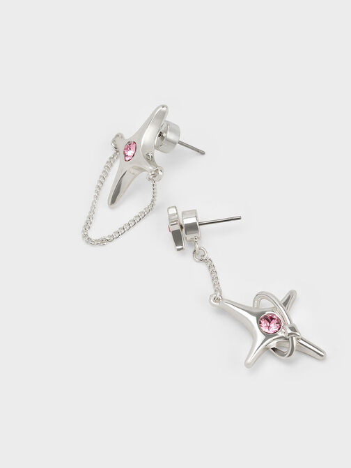 Estelle Star Crystal Mismatch Drop Earrings, Silver, hi-res