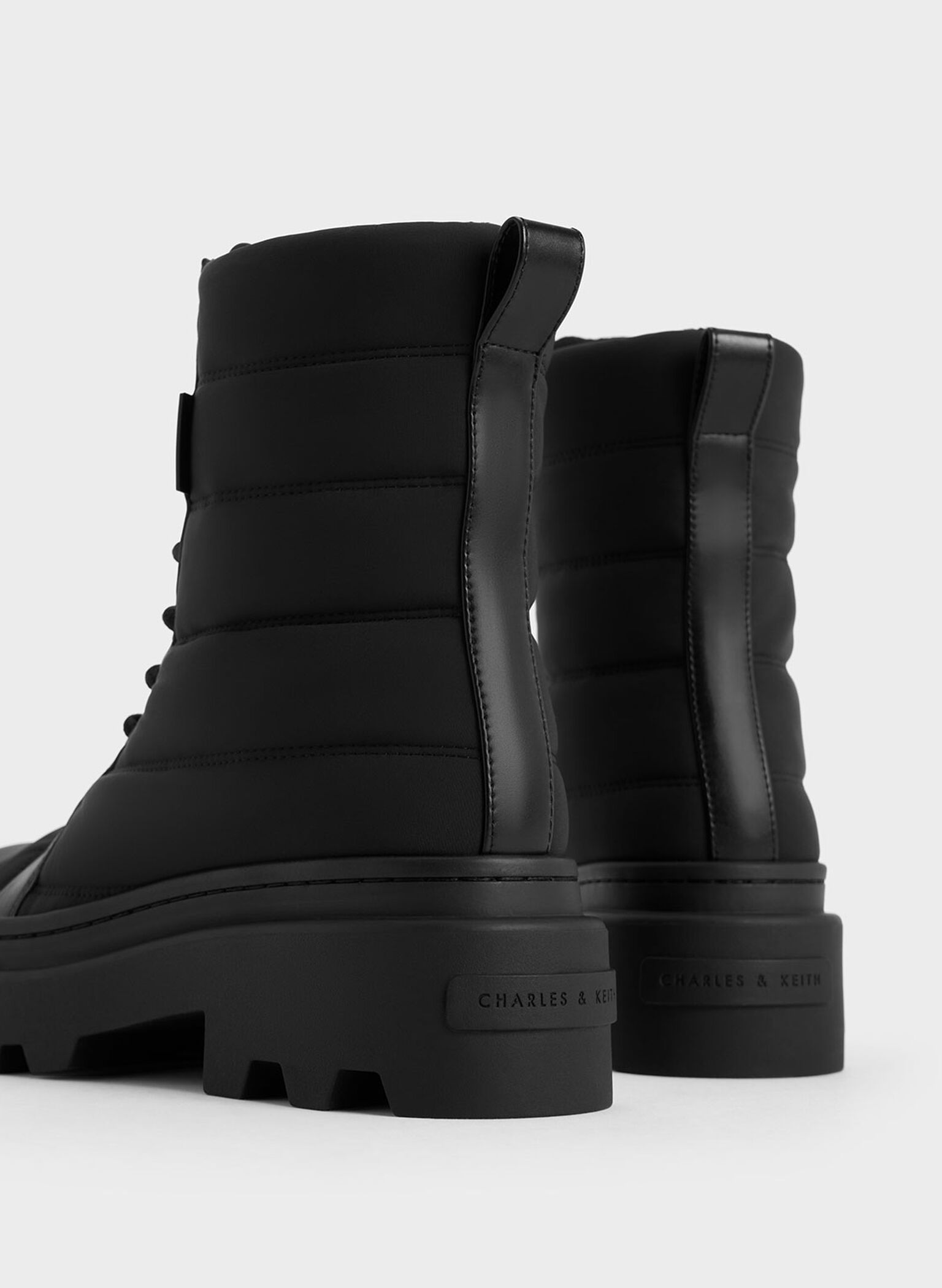 Nylon Puffy Ridged-Sole Boots, Black Textured, hi-res