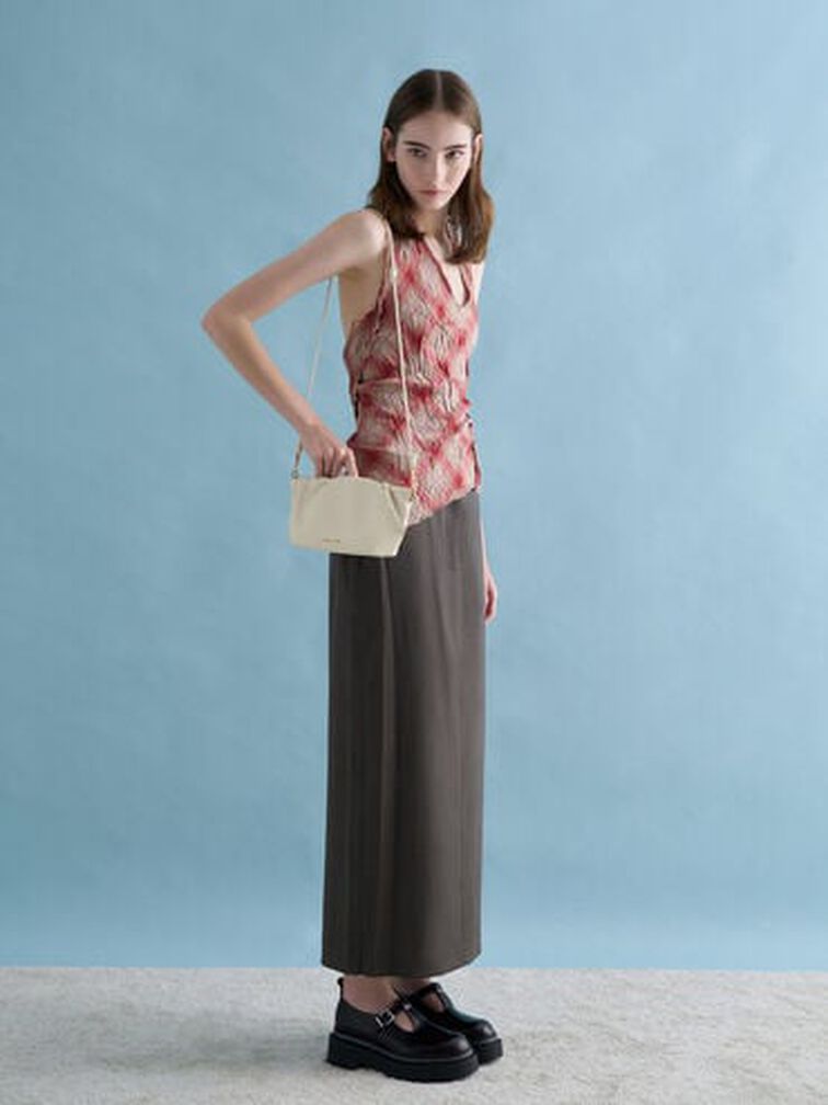 Brigette Ruched Chain-Handle Clutch, Cream, hi-res
