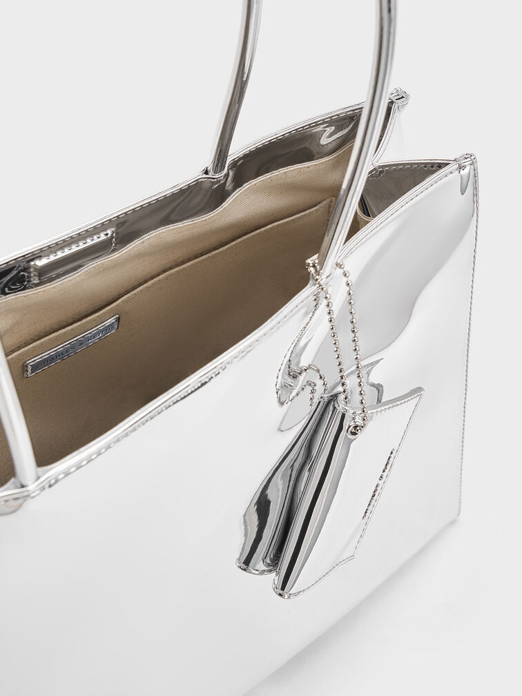 Silver Large Matina Metallic Tote Bag - CHARLES & KEITH UK