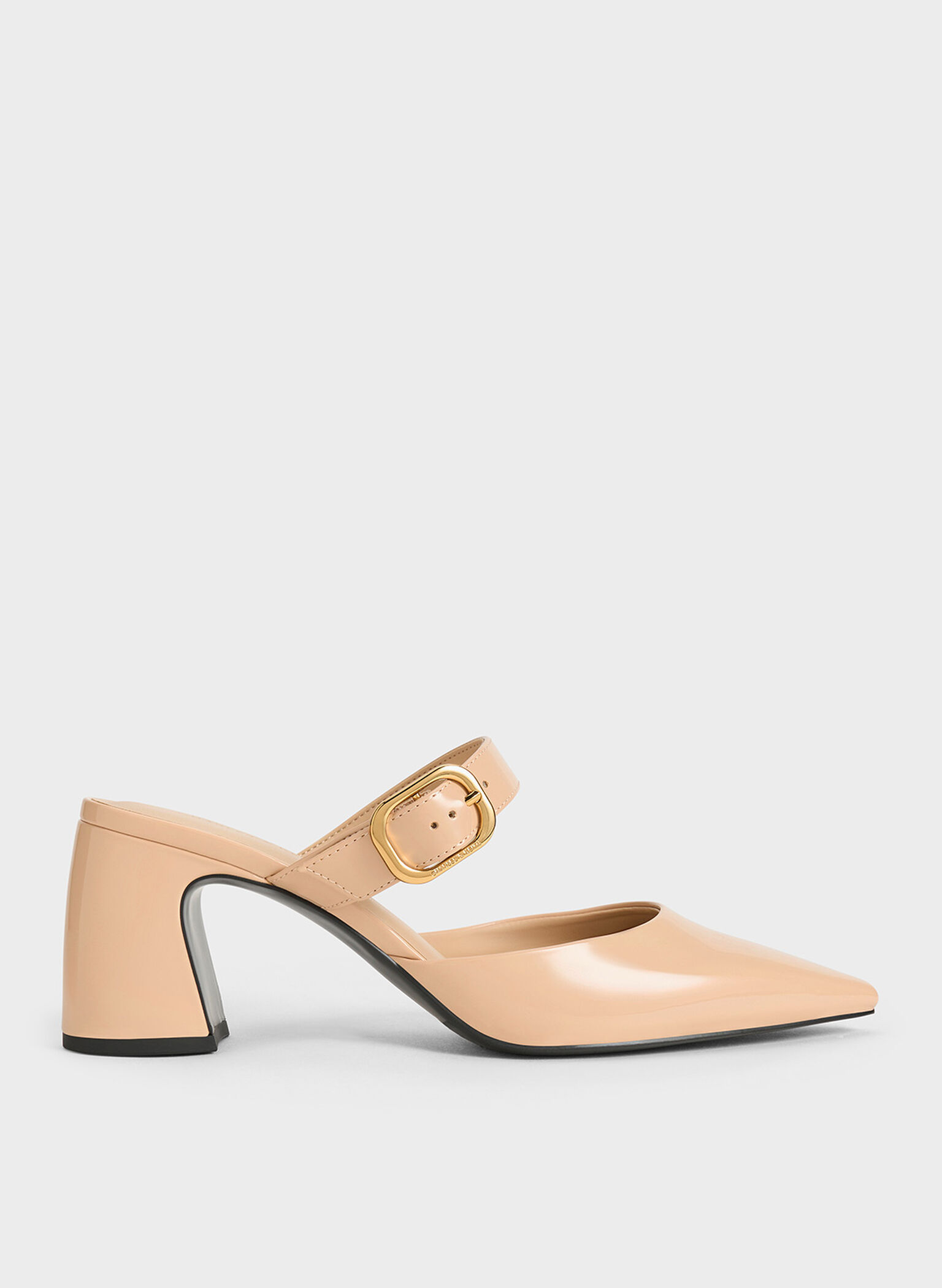 Patent Pointed-Toe Mary Jane Heeled Mules, Nude, hi-res