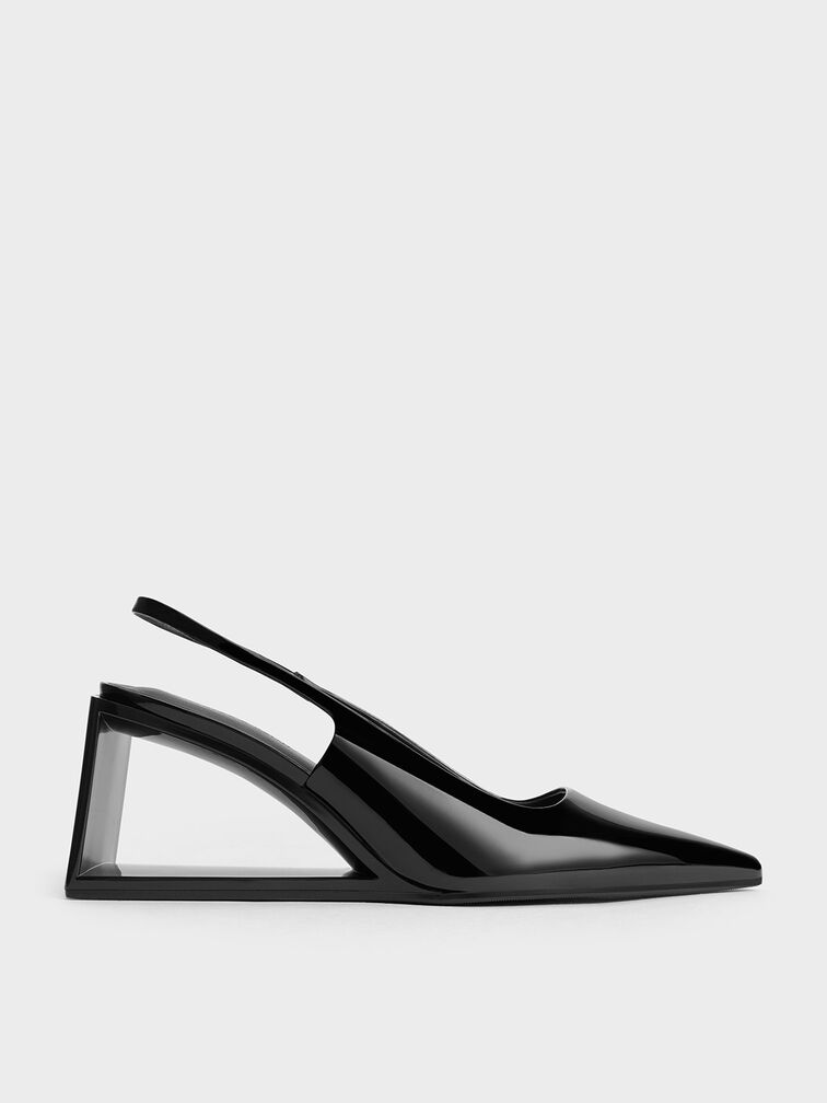 Xeli Triangle-Heel Slingback Pumps, Black Box, hi-res