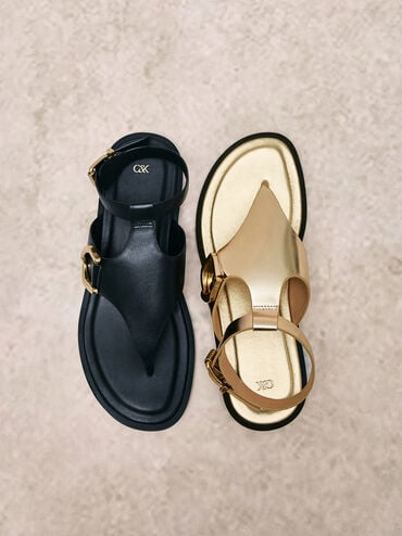 Gabine Leather Ankle-Strap Thong Sandals, Black, hi-res